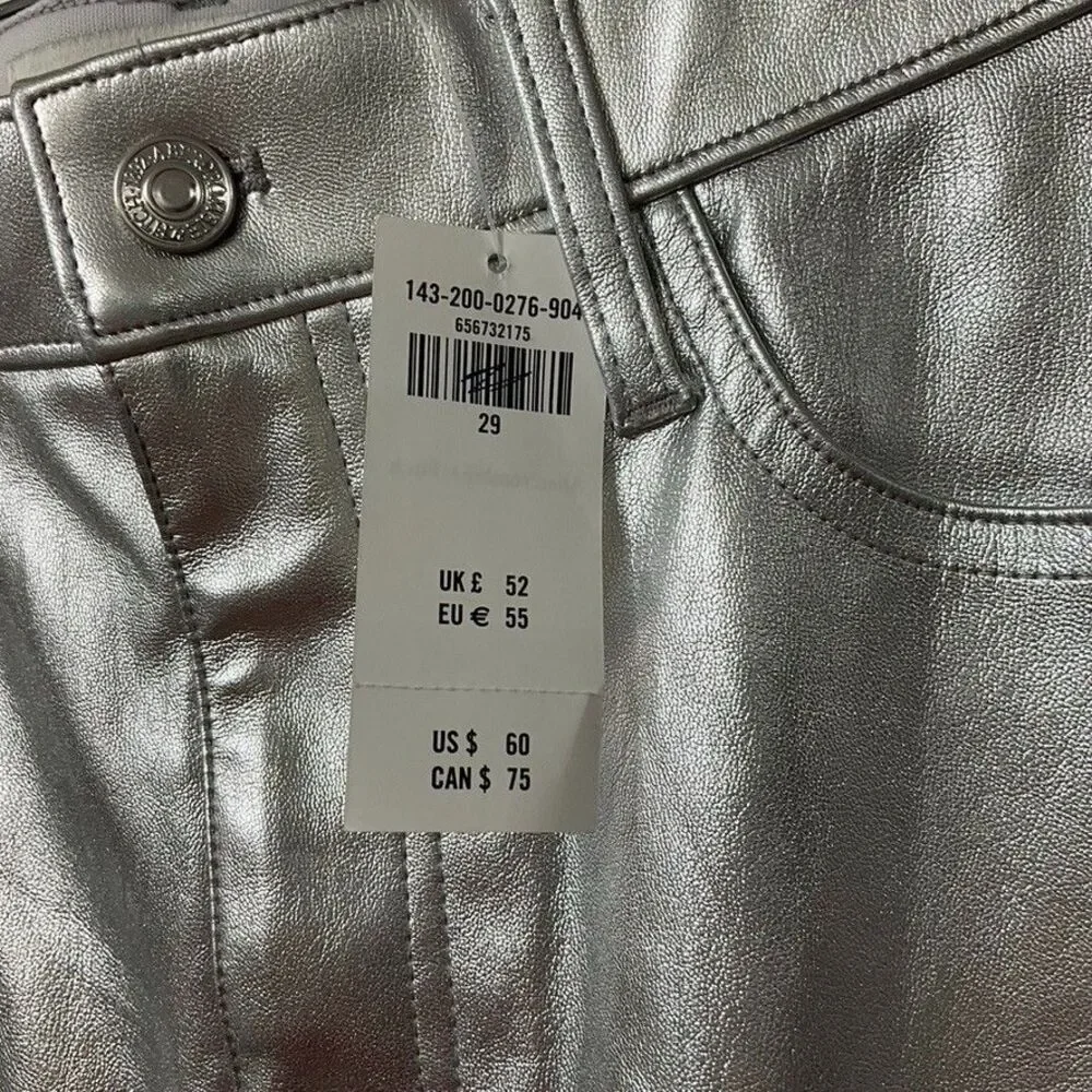 Abercrombie & Fitch Silver Vegan Leather 5 Pocket Metallic Mini Skirt 29 NWT